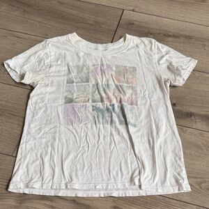 Billabong White Short Sleeve Tee with Faded Pastel Graphic